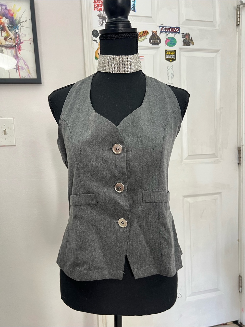 Gray Women's Tailored Button Front Vest